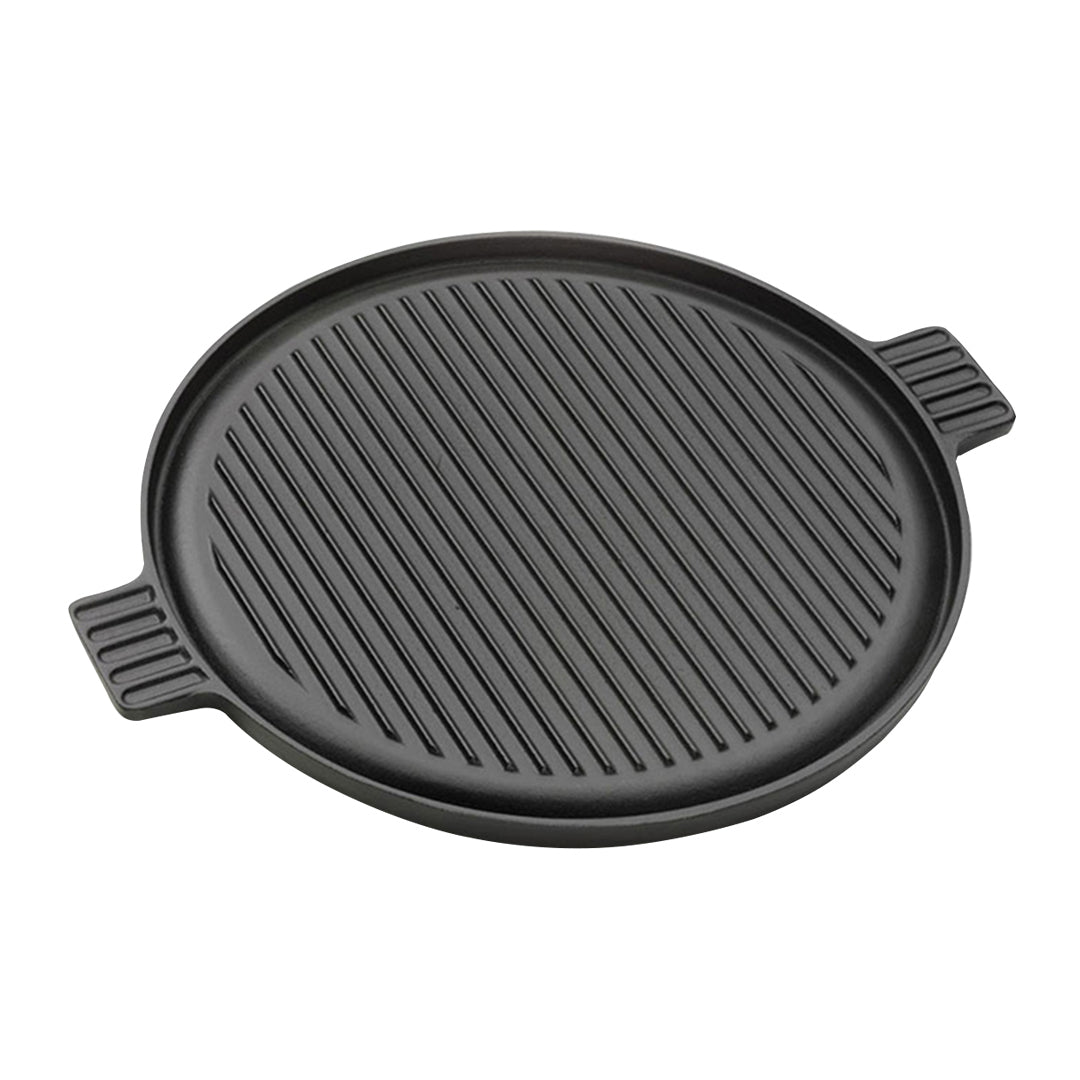 Soga 43cm Round Ribbed Cast Iron Frying Pan Skillet Steak Sizzle Platter With Handle