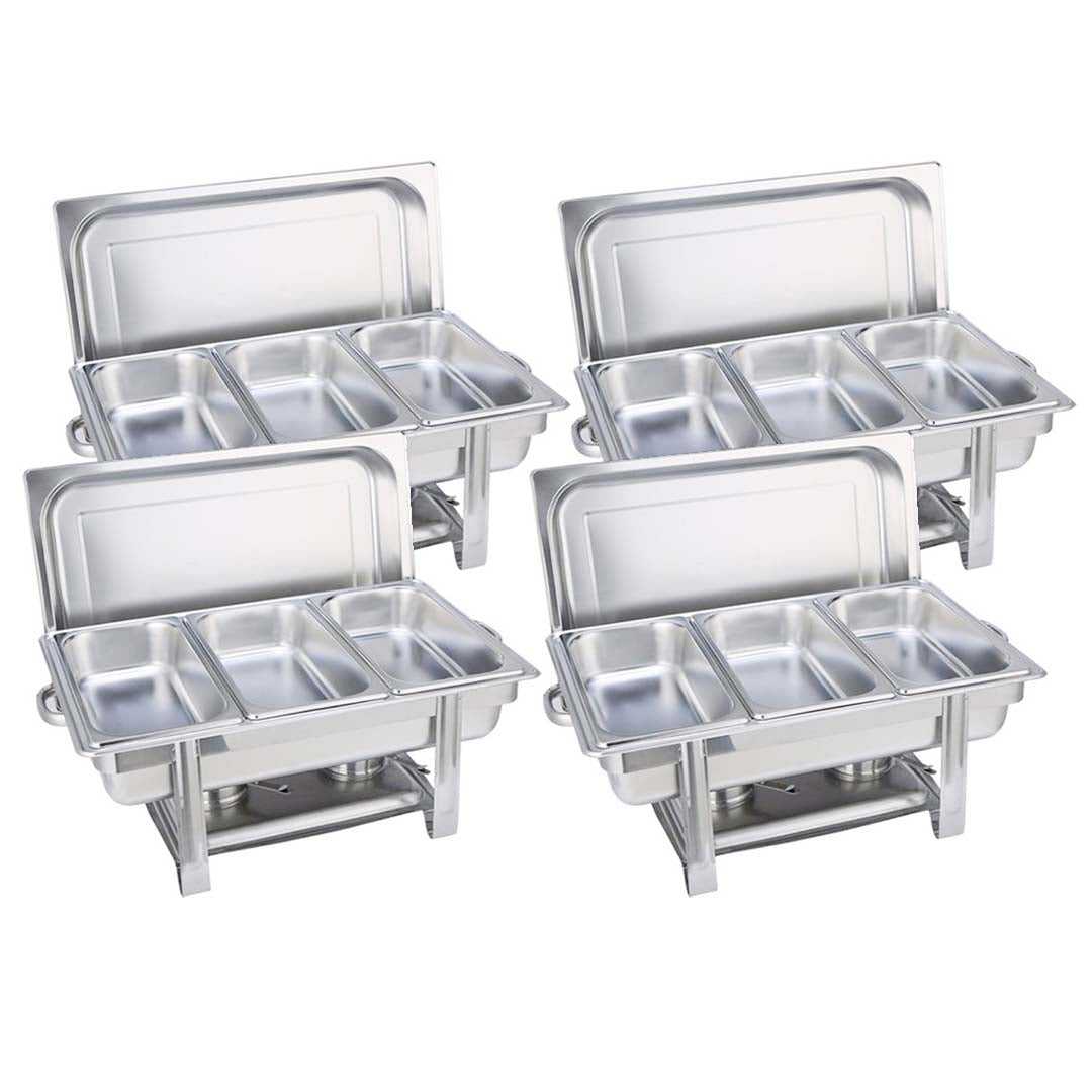 Soga 4 X Stainless Steel Chafing Triple Tray Catering Dish Food Warmer