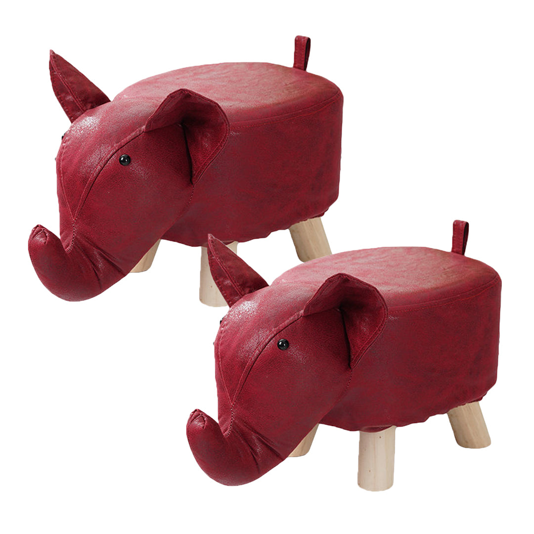 2X Red Children Bench Elephant Character Round Ottoman Stool Soft Small Comfy Seat Home Decor