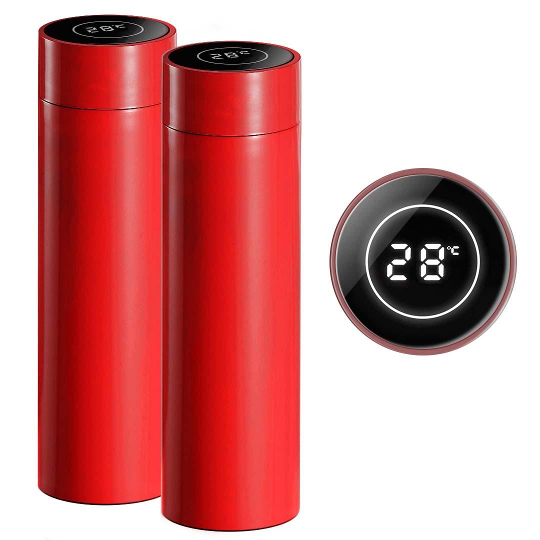 Soga 2 X 500 Ml Stainless Steel Smart Lcd Thermometer Display Bottle Vacuum Flask Thermos Red