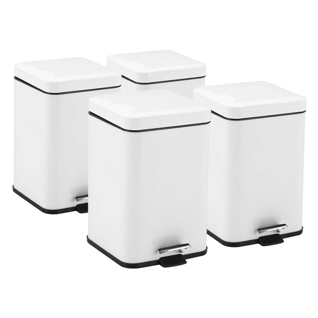 Soga 4 X 6 L Foot Pedal Stainless Steel Rubbish Recycling Garbage Waste Trash Bin Square White