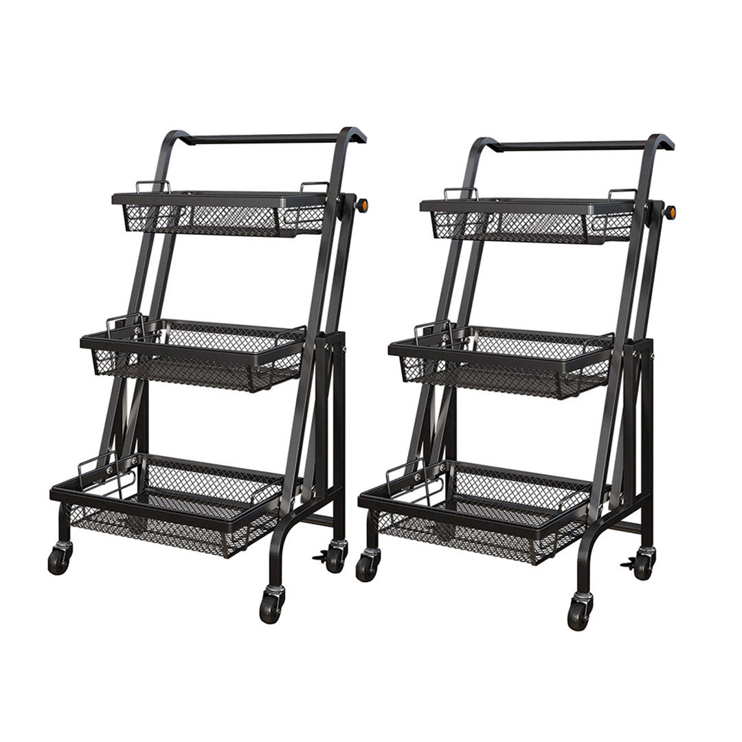 Soga 2 X 3 Tier Steel Black Adjustable Kitchen Cart Multi Functional Shelves Portable Storage Organizer With Wheels