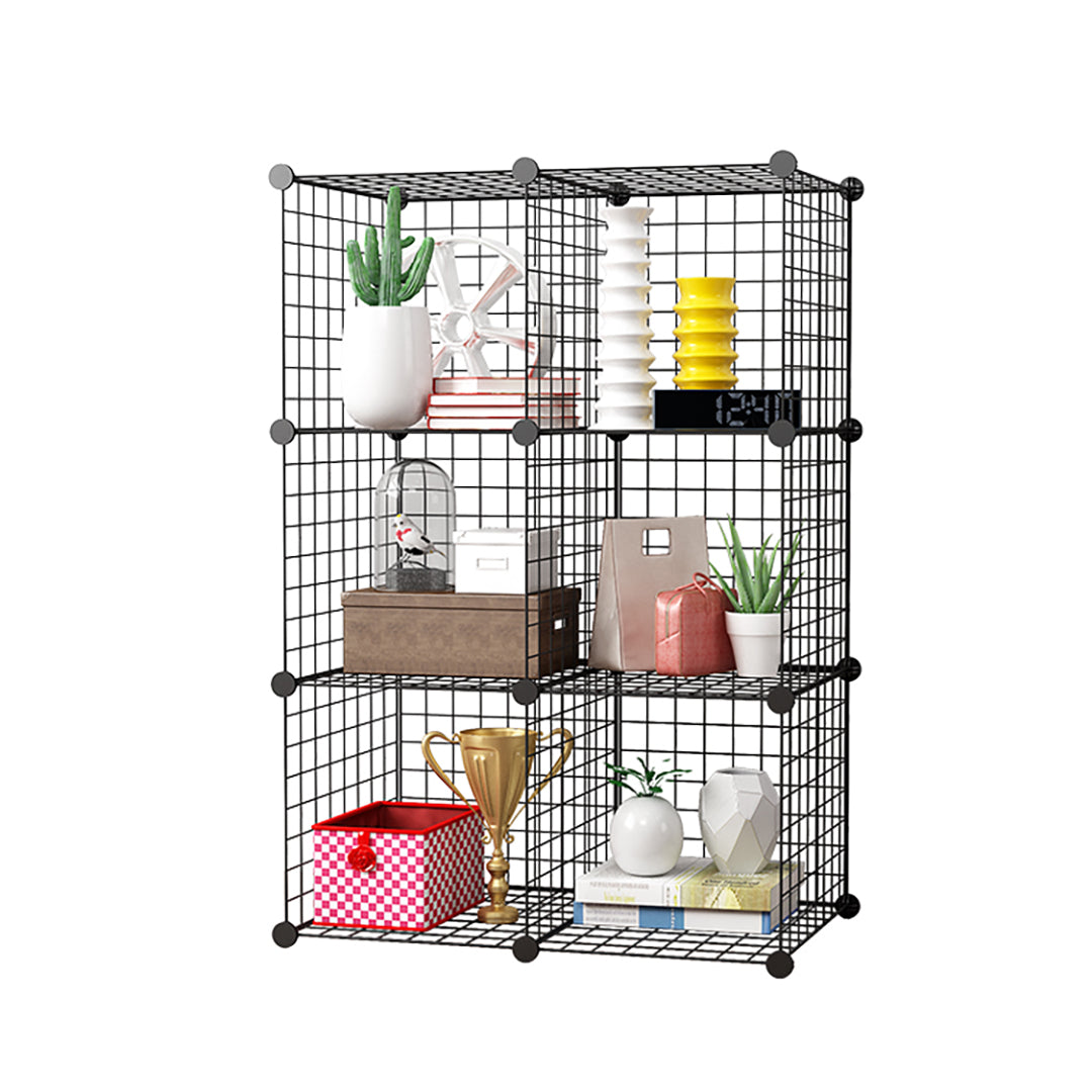 Black Portable 6-Cube Storage Organiser Foldable DIY Modular Grid Space Saving Shelf