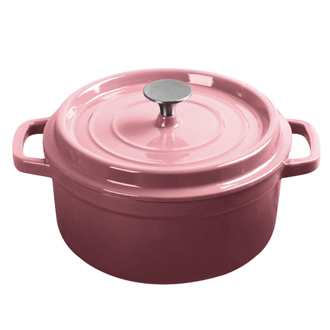 Soga Cast Iron 22cm Enamel Porcelain Stewpot Casserole Stew Cooking Pot With Lid 2.7 L Pink