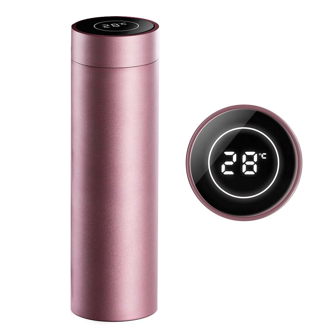 Soga 500 Ml Stainless Steel Smart Lcd Thermometer Display Bottle Vacuum Flask Thermos Rose Gold