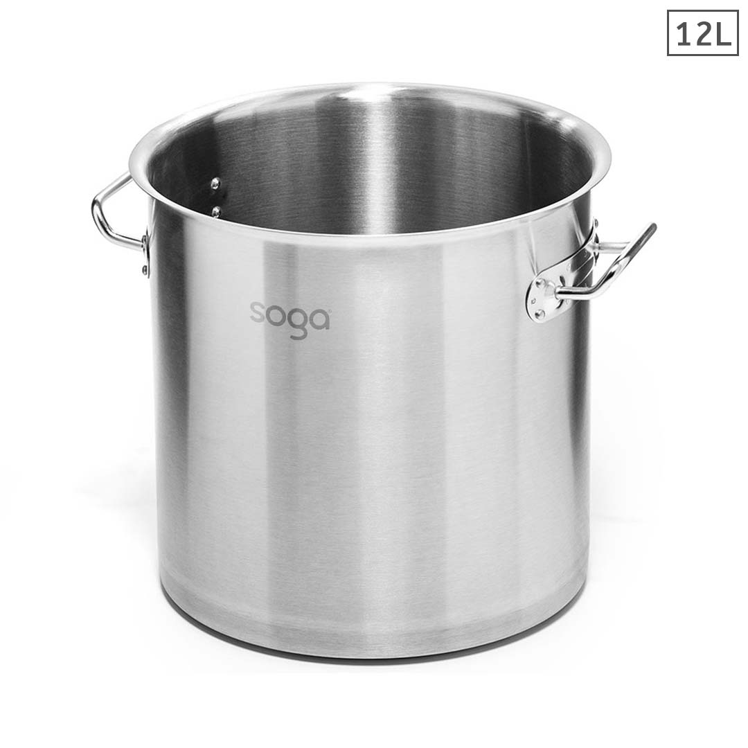 Soga Stock Pot 12 L Top Grade Thick Stainless Steel Stockpot 18/10 Without Lid