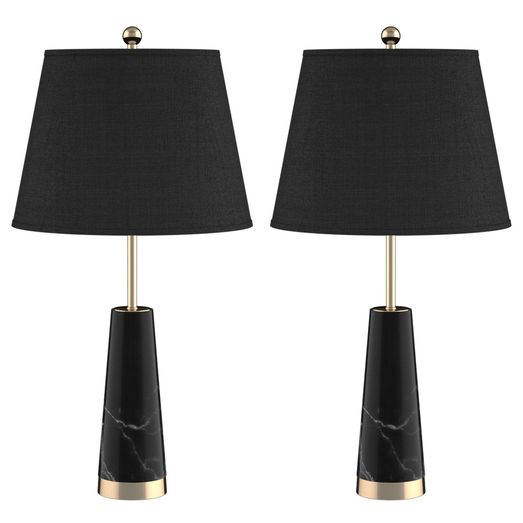 Soga 2 X 68cm Black Marble Bedside Desk Table Lamp Living Room Shade With Cone Shape Base