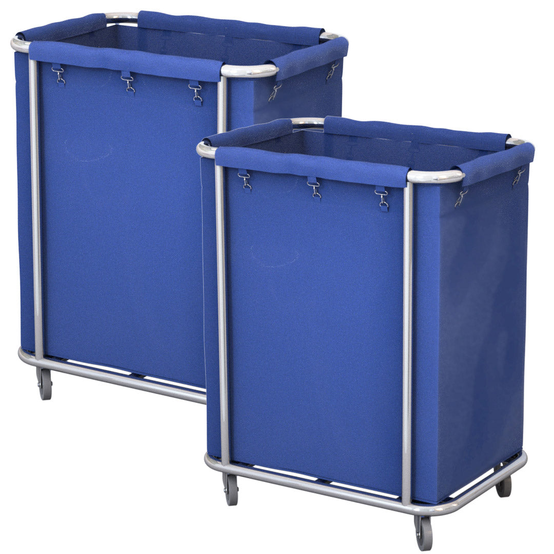 Soga 2 X Stainless Steel Commercial Square Soiled Linen Laundry Trolley Cart With Wheels Blue