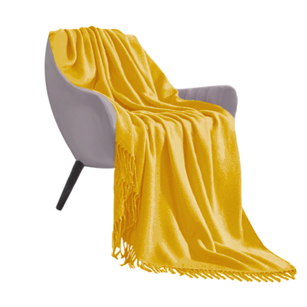 Yellow Acrylic Knitted Throw Blanket Solid Fringed Warm Cozy Woven Cover Couch Bed Sofa Home Decor