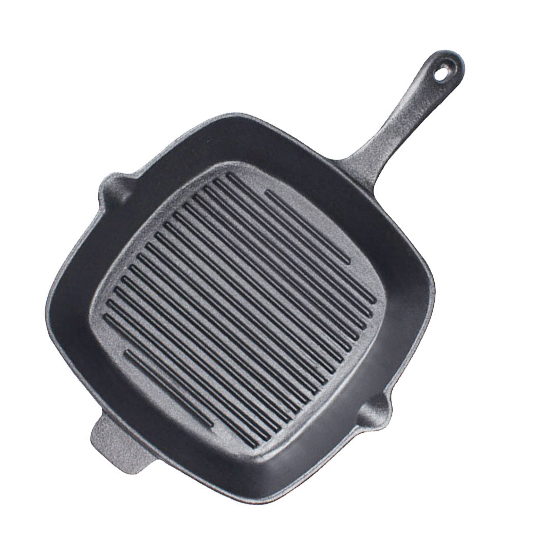 Soga 26cm Square Ribbed Cast Iron Frying Pan Skillet Steak Sizzle Platter With Handle