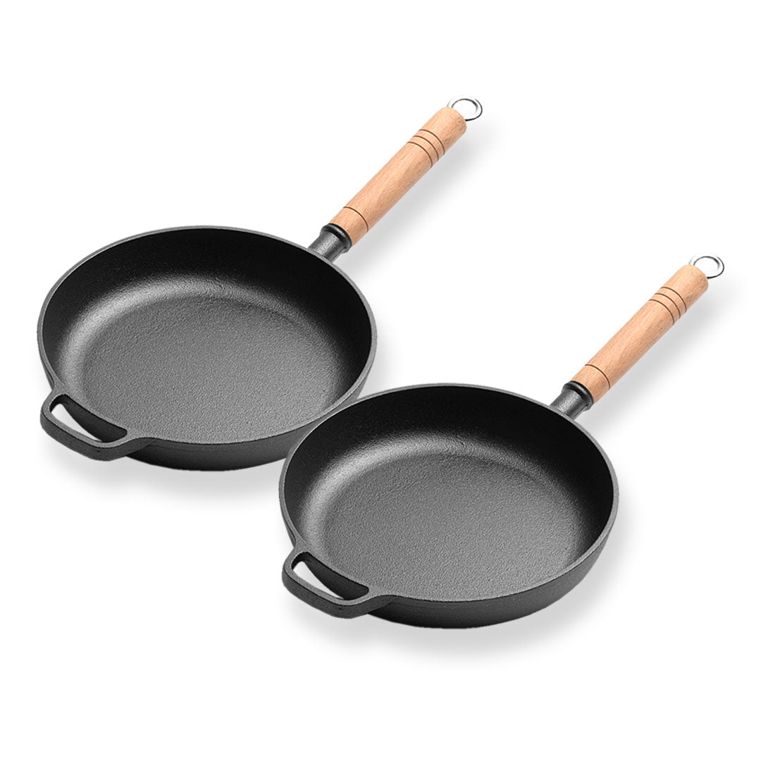 Soga 2 X 25cm Round Cast Iron Frying Pan Skillet Steak Sizzle Platter With Helper Handle