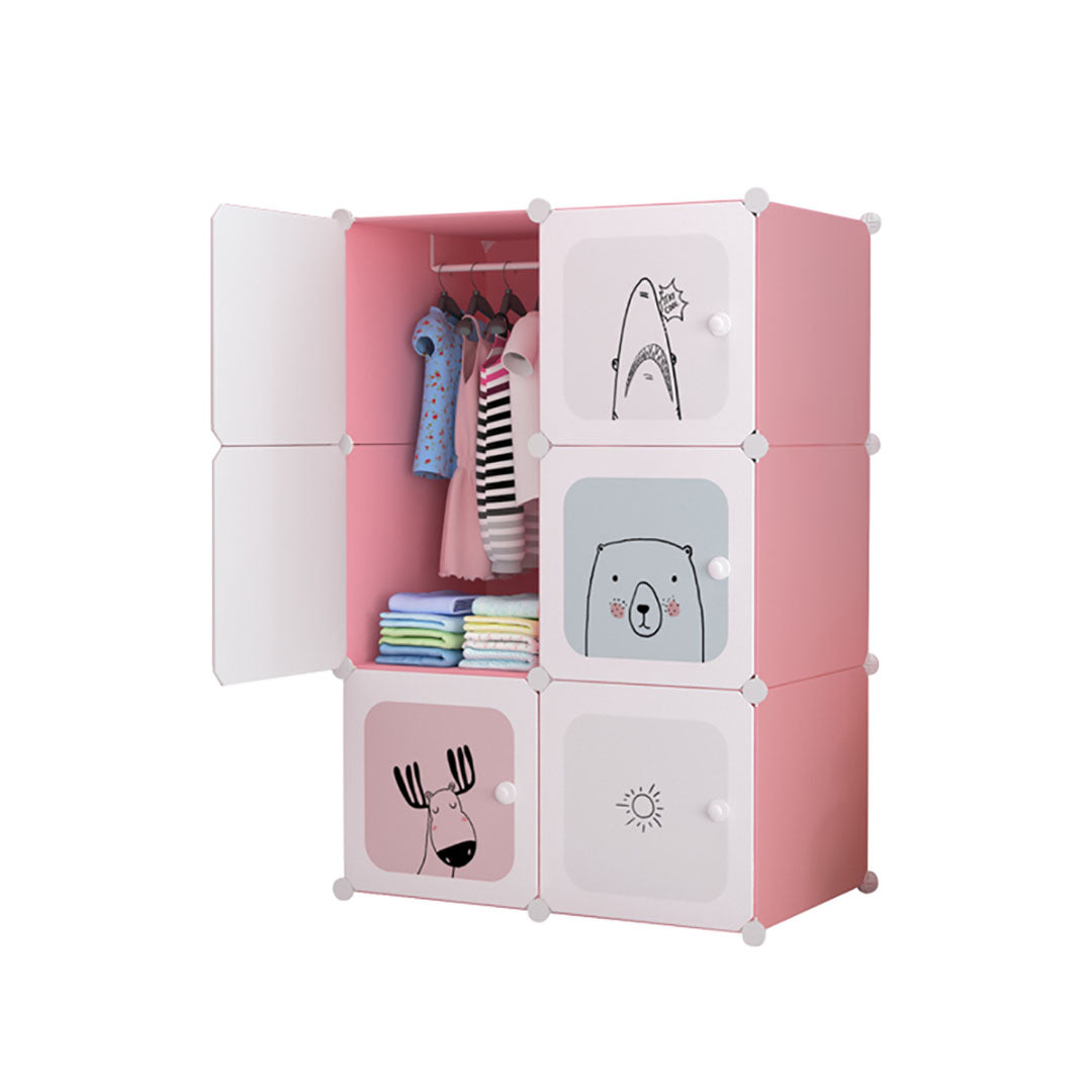 6 Cubes Pink Portable Wardrobe Divide-Grid Modular Storage Organiser Foldable Closet