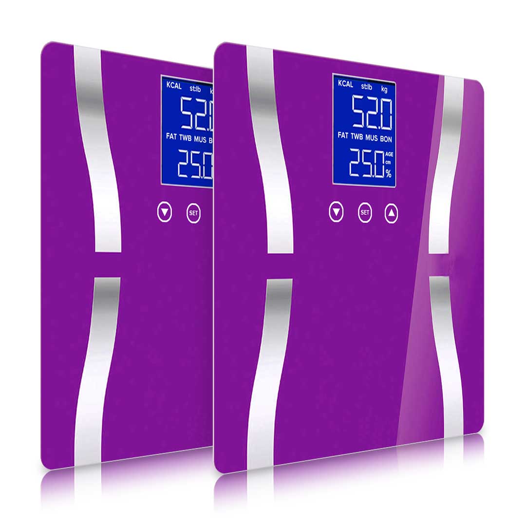 Soga 2 X Glass Lcd Digital Body Fat Scale Bathroom Electronic Gym Water Weighing Scales Purple