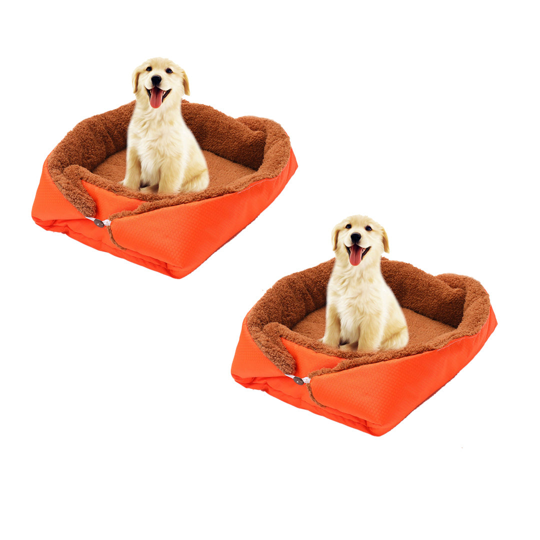 Soga 2 X Orange Dual Purpose Cushion Nest Cat Dog Bed Warm Plush Kennel Mat Pet Home Travel Essentials