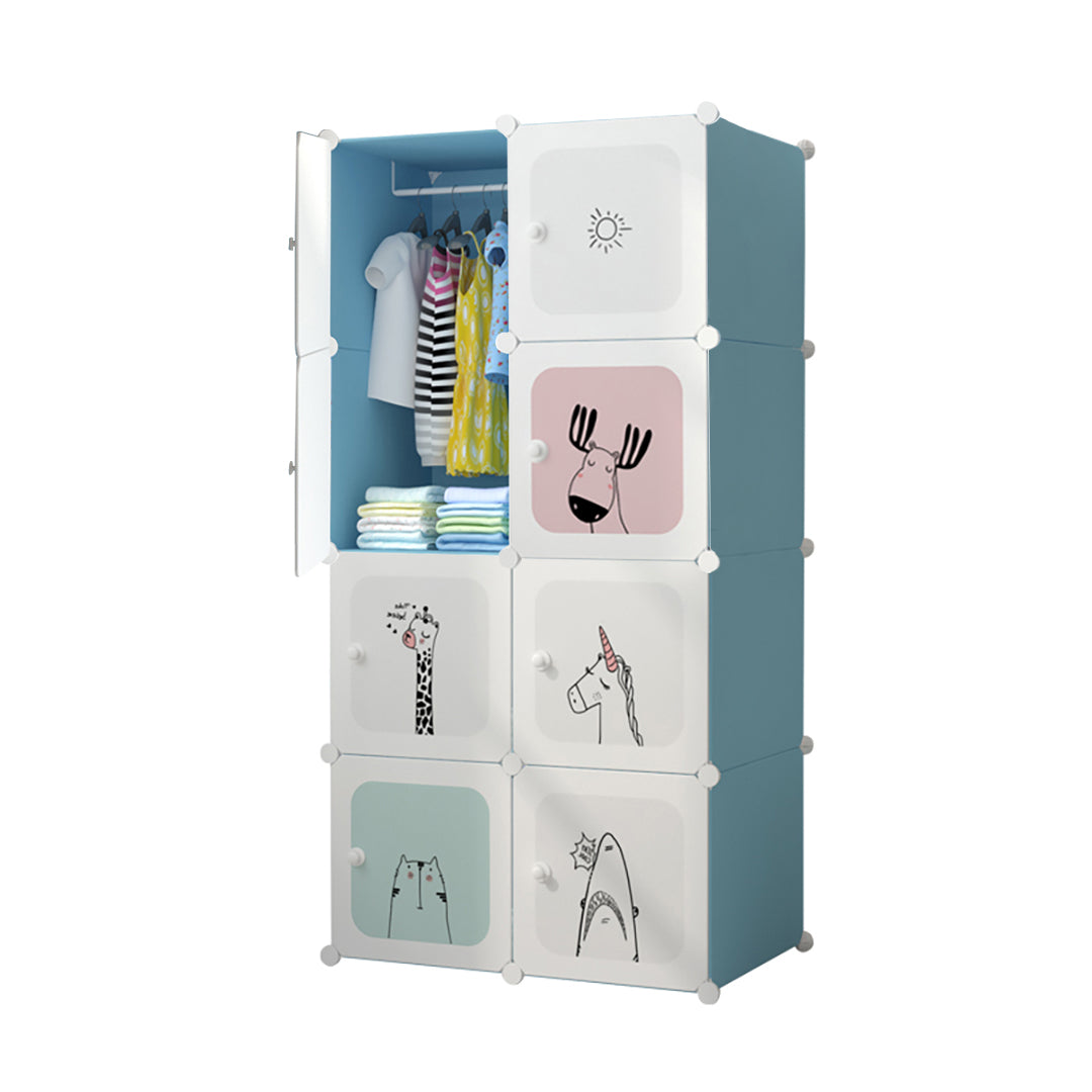 8 Cubes Blue Portable Wardrobe Divide-Grid Modular Storage Organiser Foldable Closet