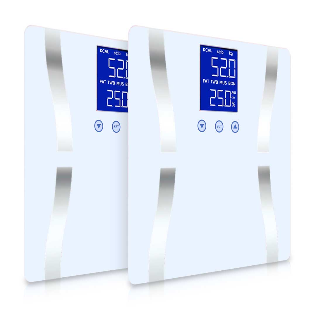 Soga 2 X Glass Lcd Digital Body Fat Scale Bathroom Electronic Gym Water Weighing Scales White
