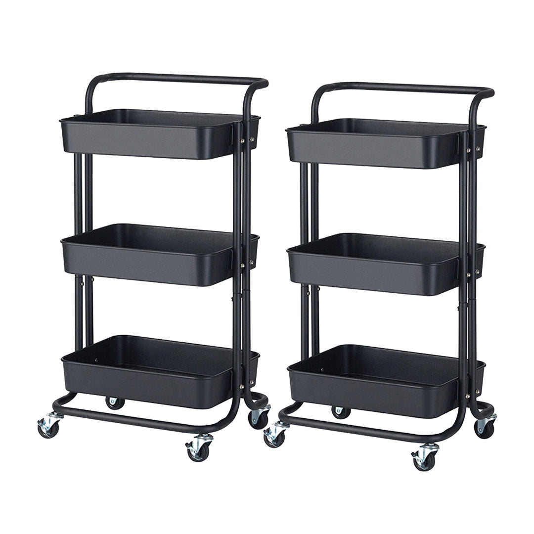 Soga 2 X 3 Tier Steel Black Movable Kitchen Cart Multi Functional Shelves Portable Storage Organizer With Wheels
