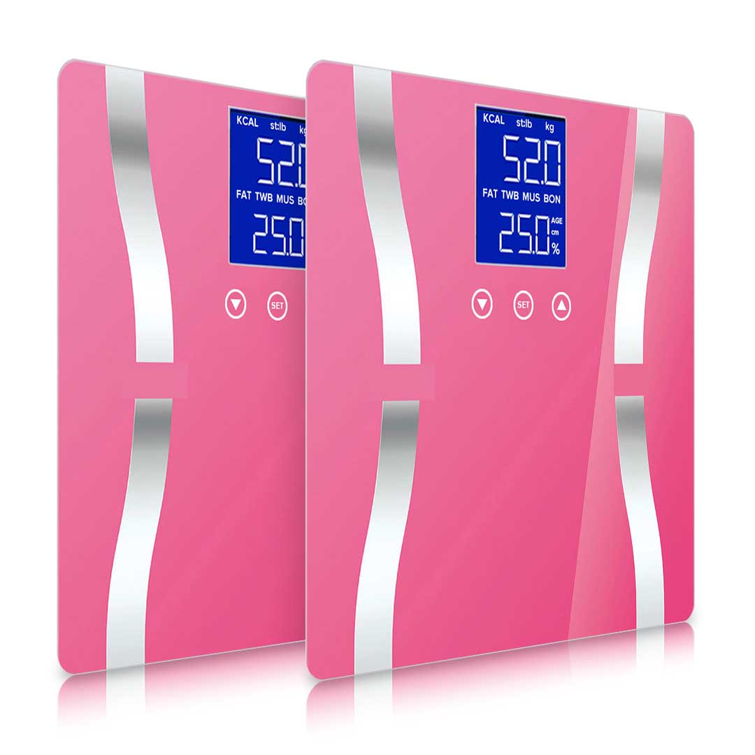Soga 2 X Glass Lcd Digital Body Fat Scale Bathroom Electronic Gym Water Weighing Scales Pink