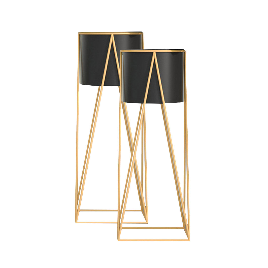 Soga 2 X 70cm Gold Metal Plant Stand With Black Flower Pot Holder Corner Shelving Rack Indoor Display