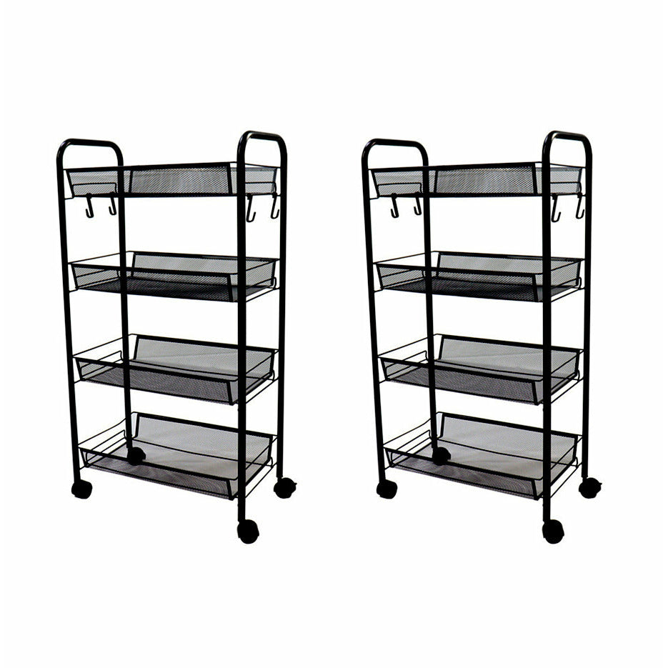 Soga 2 X 4 Tier Steel Black Bee Mesh Kitchen Cart Multi Functional Shelves Portable Storage Organizer With Wheels