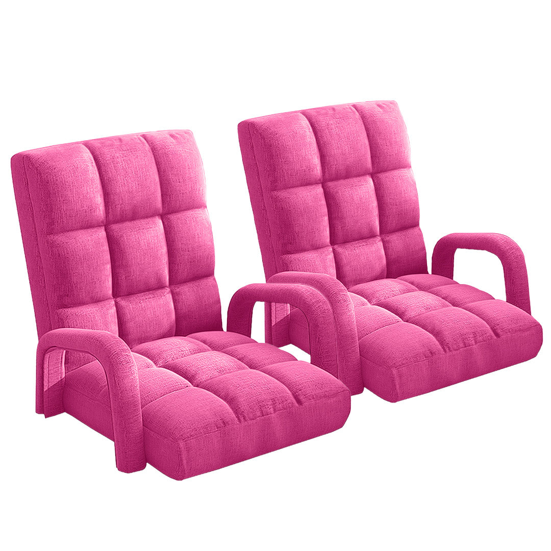 Soga 2 X Foldable Lounge Cushion Adjustable Floor Lazy Recliner Chair With Armrest Pink