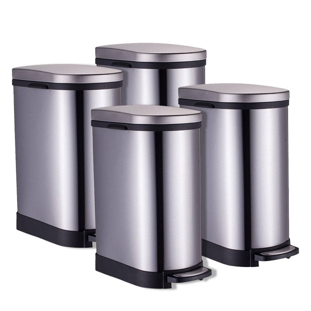 Soga 4 X Foot Pedal Stainless Steel Rubbish Recycling Garbage Waste Trash Bin 10 L U