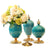 Soga 3 X Ceramic Oval Flower Vase With White Flower Set Green