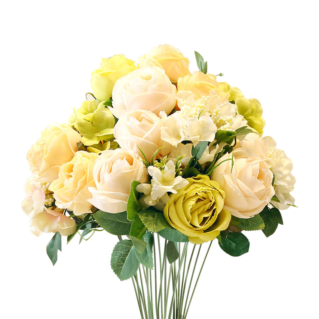 Soga 3pcs Artificial Silk With 15 Heads Flower Fake Rose Bouquet Table Decor White