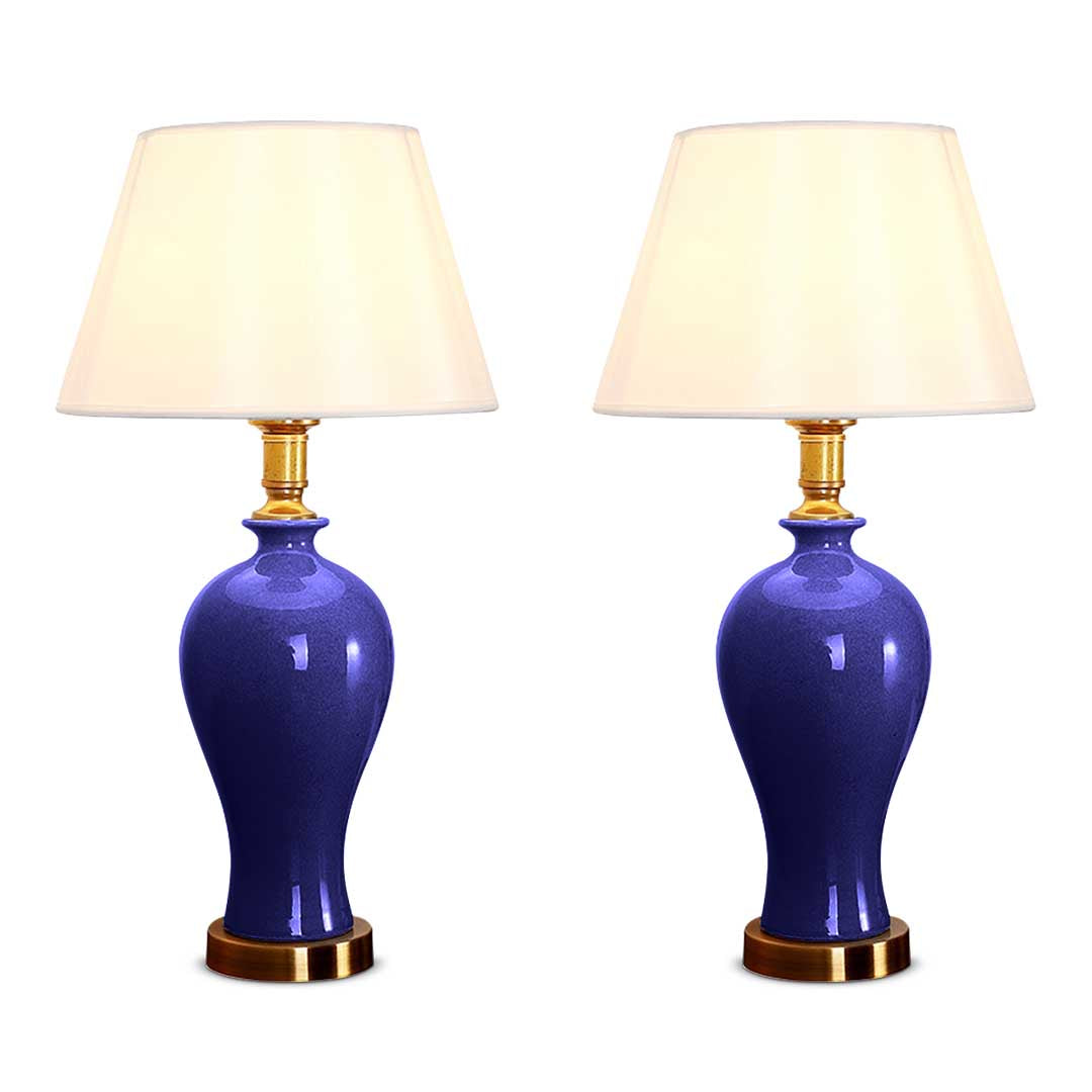 Soga 2 X Blue Ceramic Oval Table Lamp With Gold Metal Base