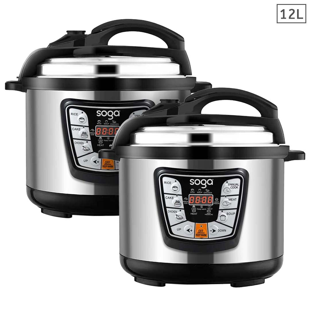 Soga 2 X Stainless Steel Electric Pressure Cooker 12 L Nonstick 1600 W