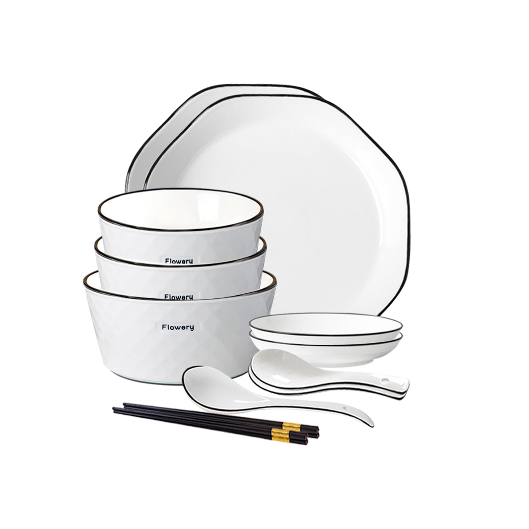 Soga Diamond Pattern Ceramic Dinnerware Crockery Soup Bowl Plate Server Kitchen Home Decor Set Of 8