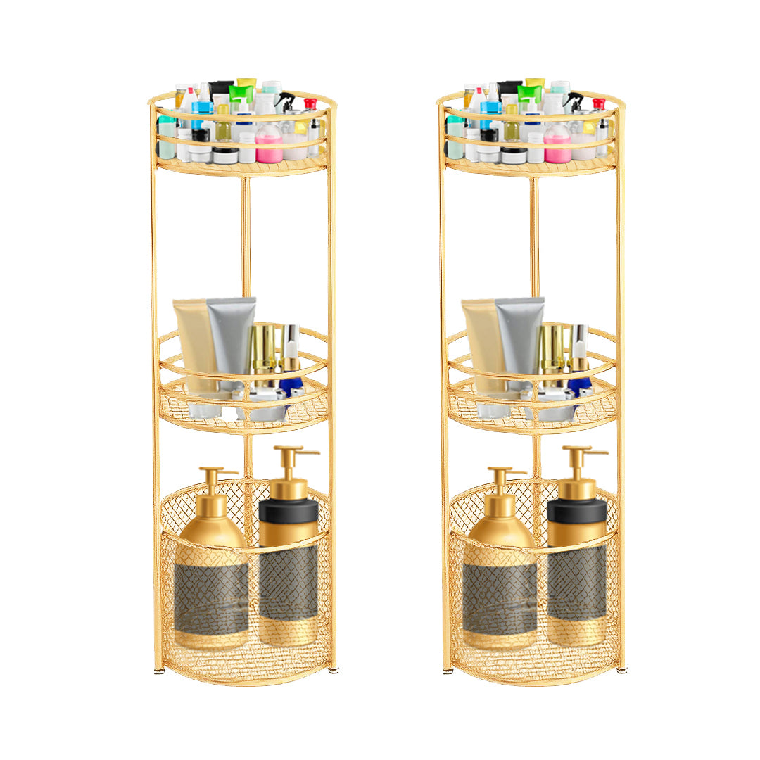 2X 3 Tier Bathroom Freestanding Storage Shelf Multifunctional Display Rack Organiser with Basket