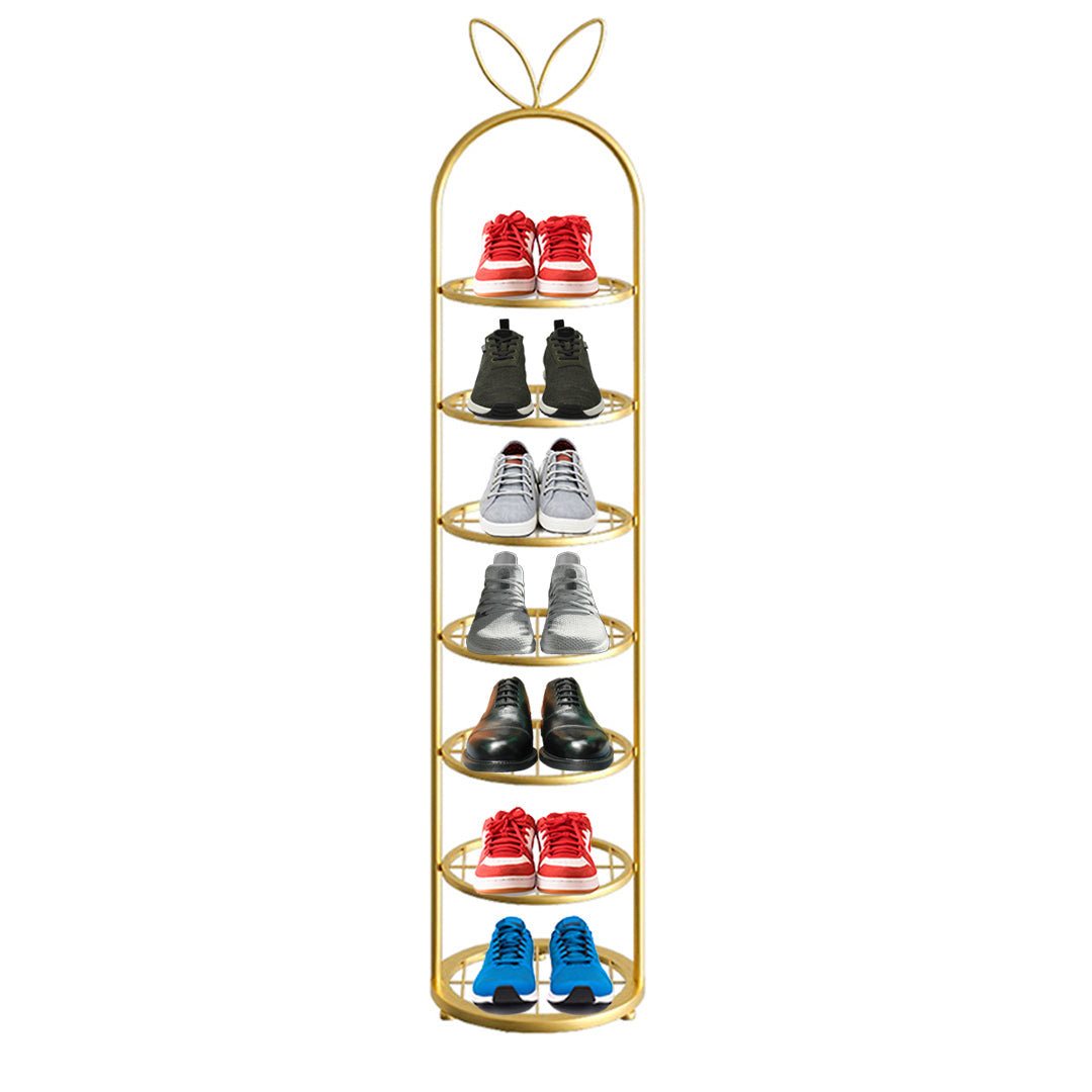 7 Tier Bunny Ears Shape Gold Plated Metal Shoe Organizer Space Saving Portable Footwear Storage Shelf