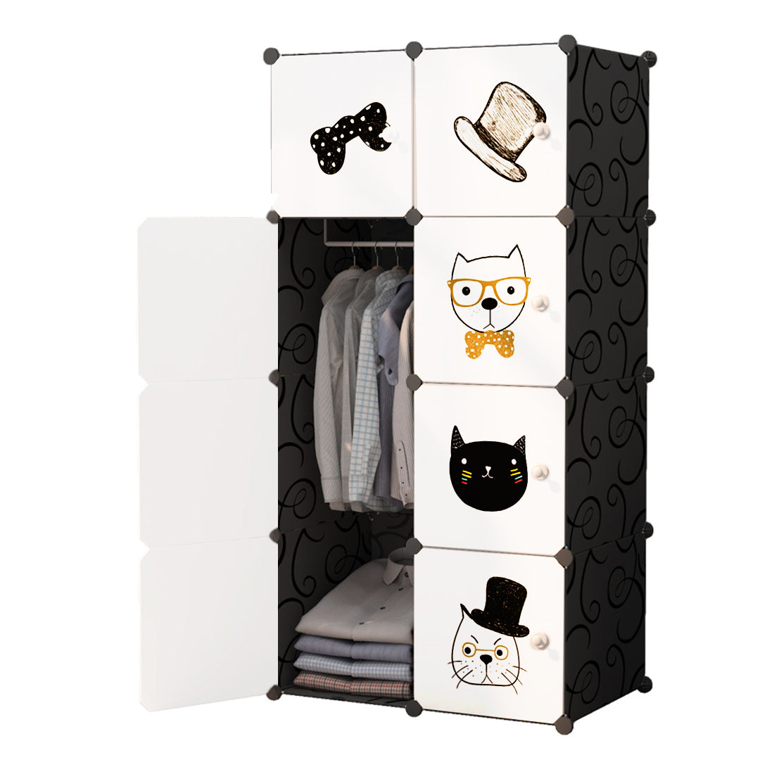 8 Cubes Black Portable Wardrobe Divide-Grid Modular Storage Organiser Foldable Closet