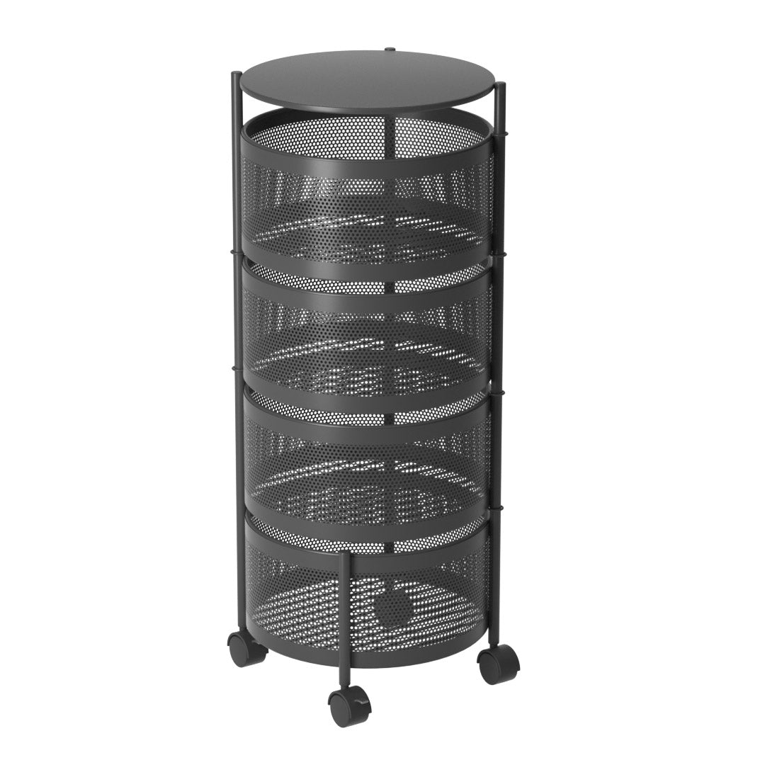 Soga 4 Tier Steel Round Rotating Kitchen Cart Multi Functional Shelves Portable Storage Organizer With Wheels