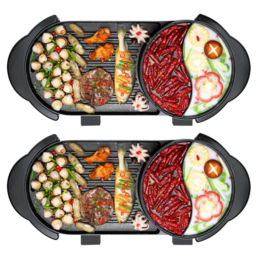 Soga 2 X 2 In 1 Electric Non Stick Bbq Teppanyaki Grill Plate Steamboat Hotpot 2 8 Person