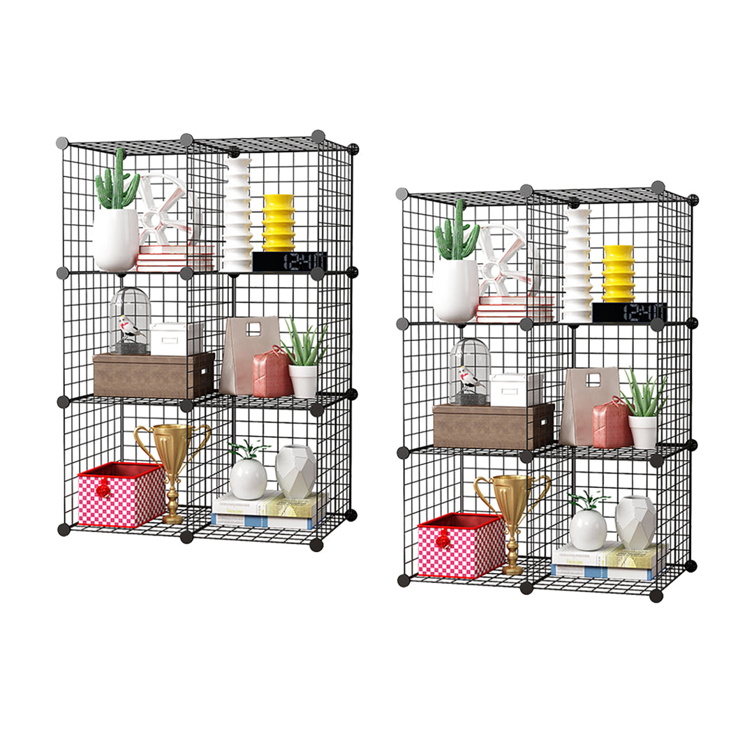 2X Black Portable 6-Cube Storage Organiser Foldable DIY Modular Grid Space Saving Shelf