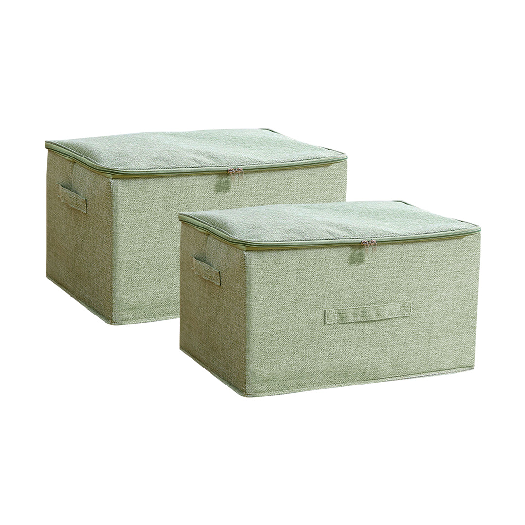 2X Green Large Portable Double Zipper Storage Box Moisture Proof Clothes Basket Foldable Home Organiser
