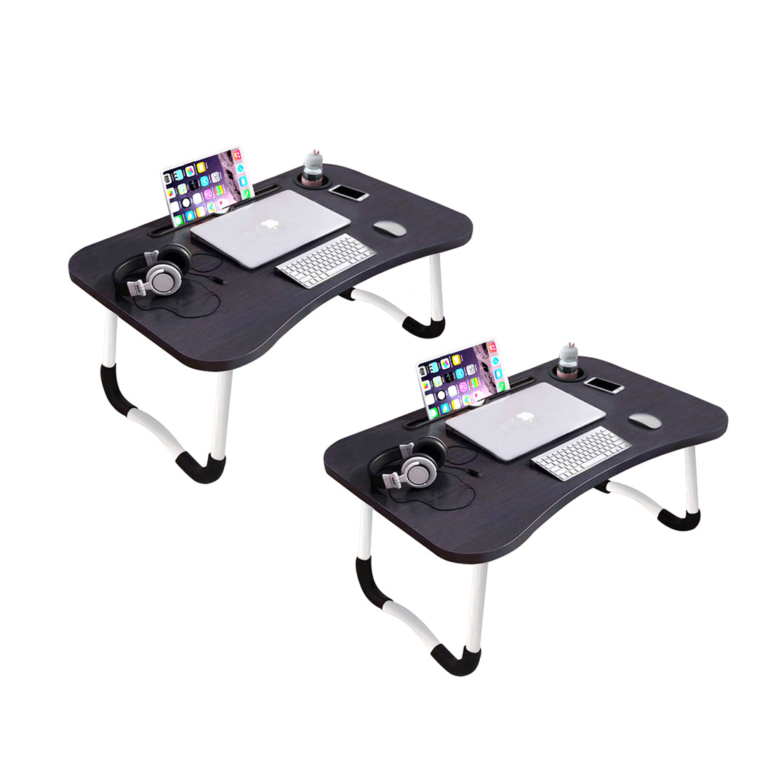 2X Black Portable Bed Table Adjustable Foldable Bed Sofa Study Table Laptop Mini Desk with Notebook Stand Cup Slot Home Decor
