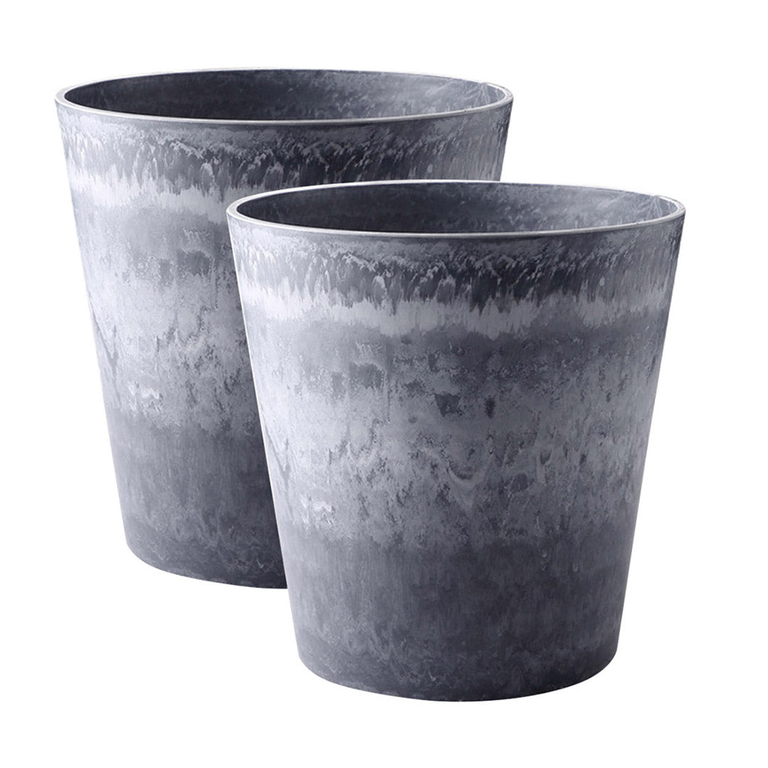 Soga 2 X 37cm Weathered Grey Round Resin Plant Flower Pot In Cement Pattern Planter Cachepot For Indoor Home Office