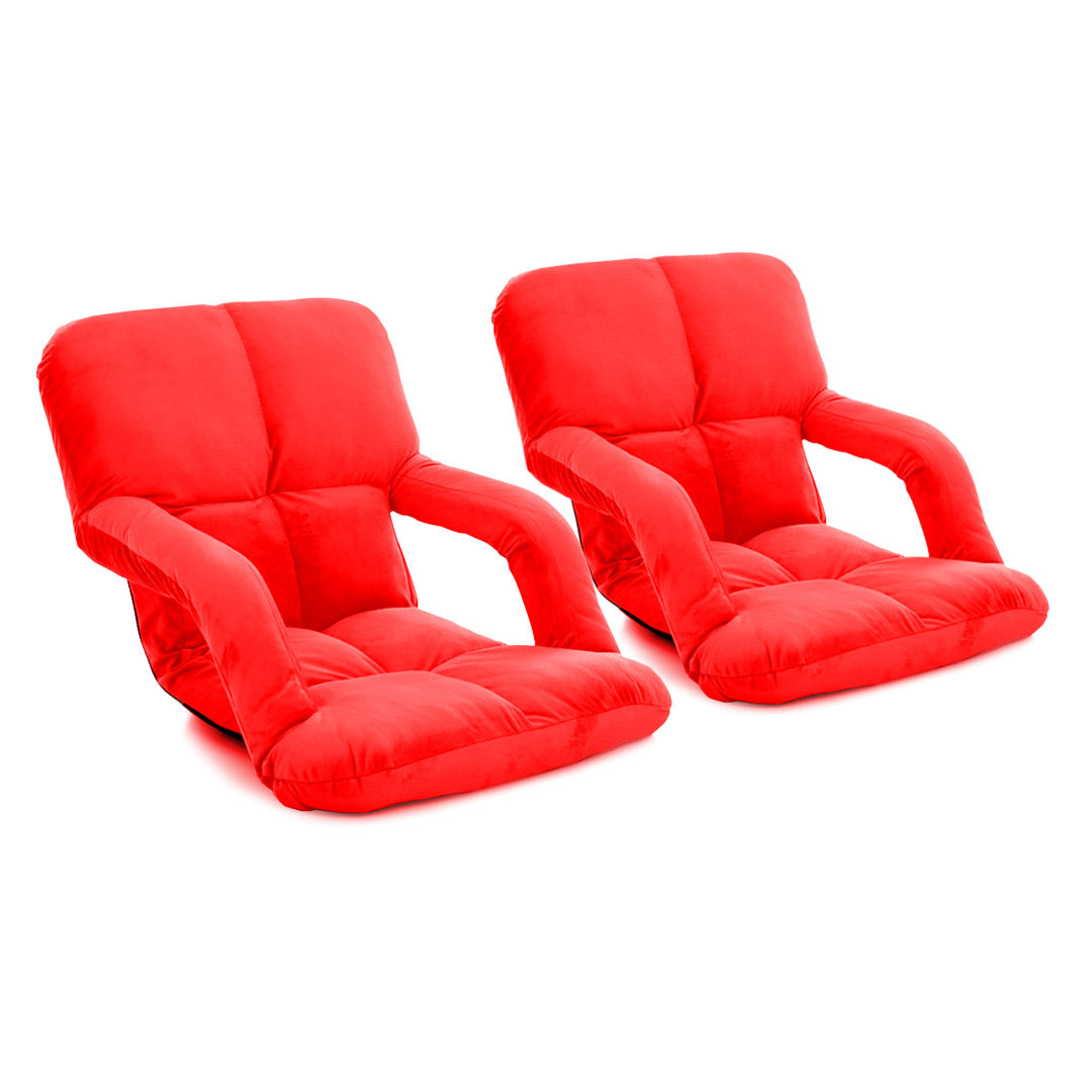 Soga 2 X Foldable Lounge Cushion Adjustable Floor Lazy Recliner Chair With Armrest Red