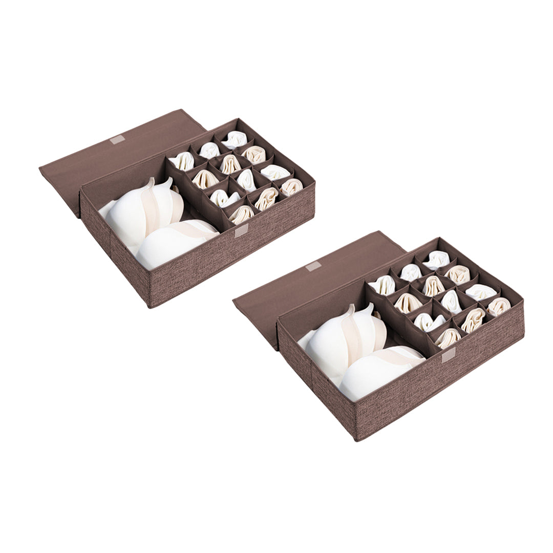 2X Coffee Flip Top Underwear Storage Box Foldable Wardrobe Partition Drawer Home Organiser