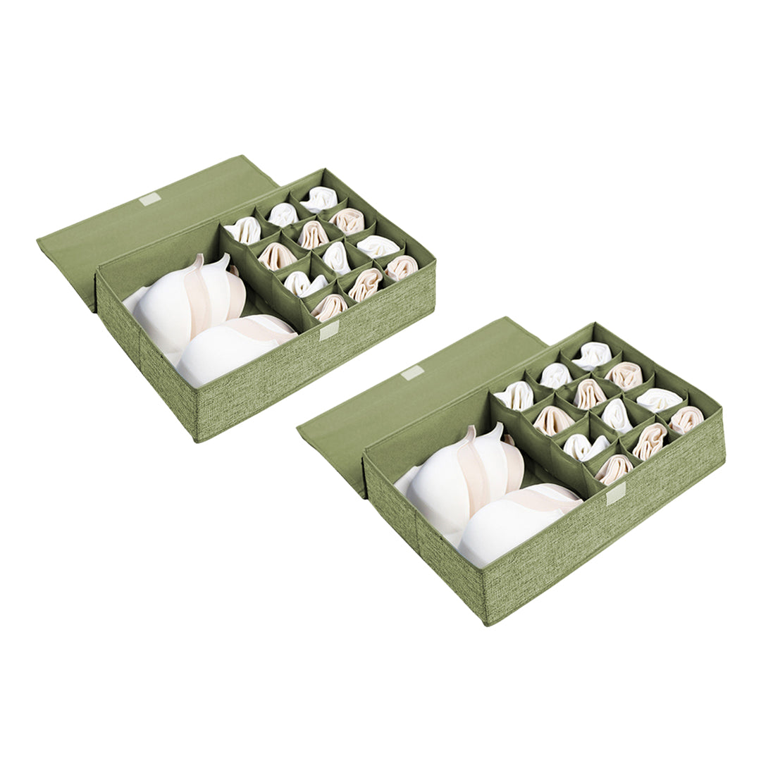 2X Green Flip Top Underwear Storage Box Foldable Wardrobe Partition Drawer Home Organiser