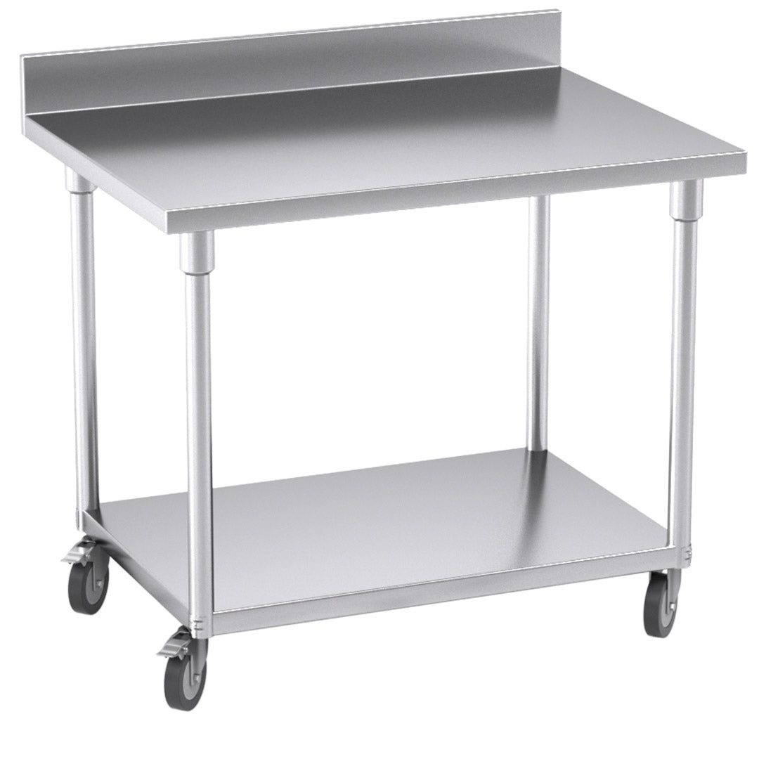 Soga 100cm Commercial Catering Kitchen Stainless Steel Prep Work Bench Table With Backsplash And Caster Wheels