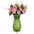 Soga 51cm Green Glass Tall Floor Vase With 12pcs Pink Artificial Fake Flower Set