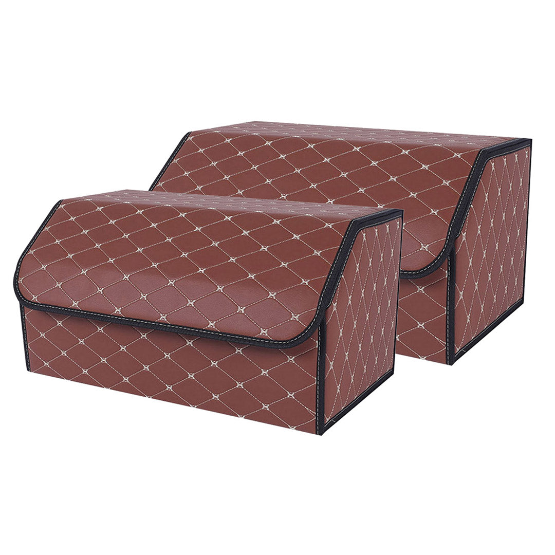 Soga 2 X Leather Car Boot Collapsible Foldable Trunk Cargo Organizer Portable Storage Box Coffee/Gold Stitch Large