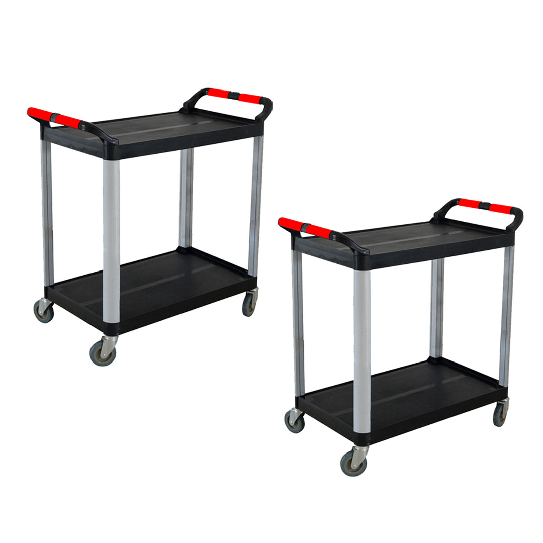 2X 2 Tier Food Trolley Portable Kitchen Cart Multifunctional Big Utility Service with wheels 950x500x640mm Black