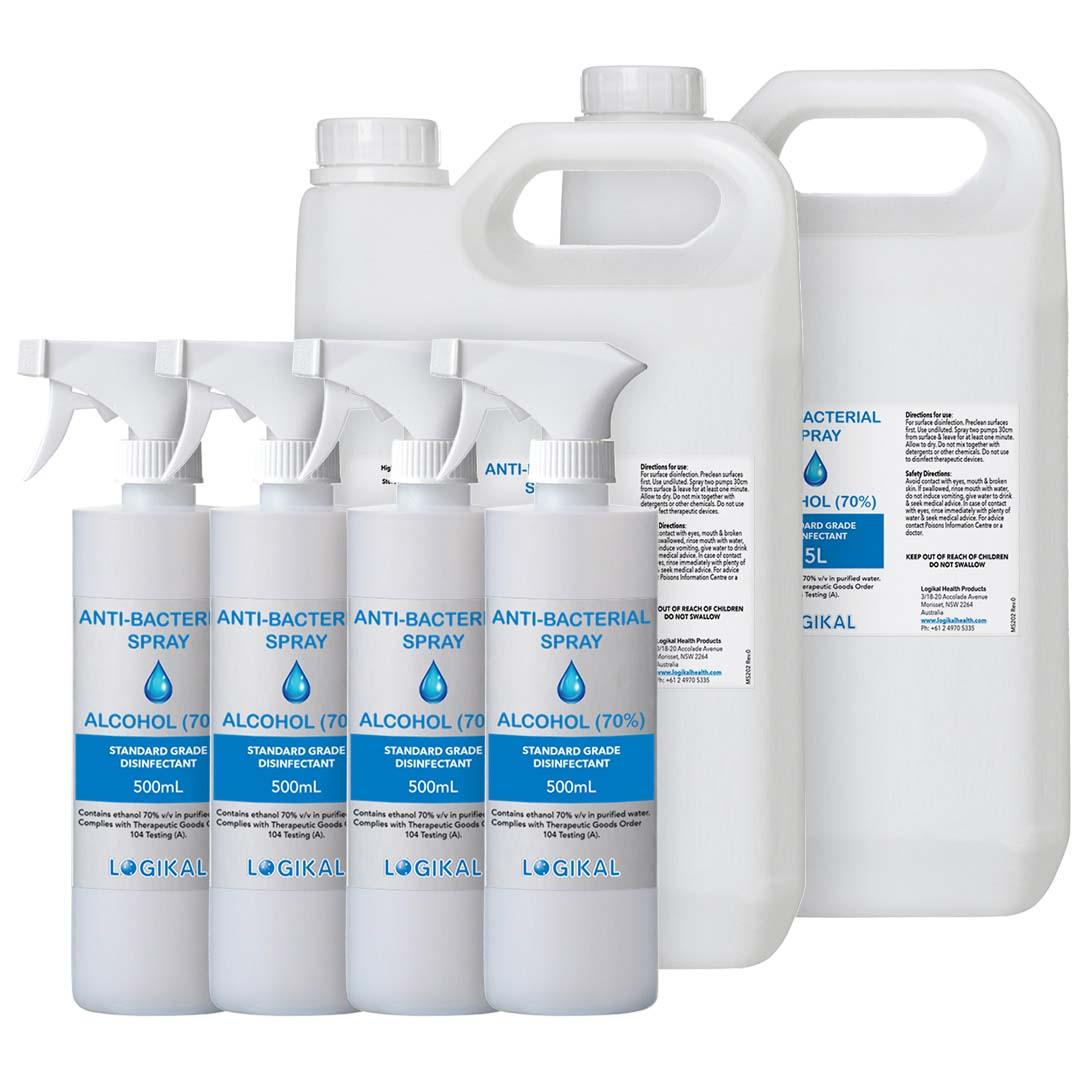 2 X 5 L And 4 X 500 Ml Standard Grade Disinfectant Anti Bacterial Alcohol Spray Bottle Refill Kit