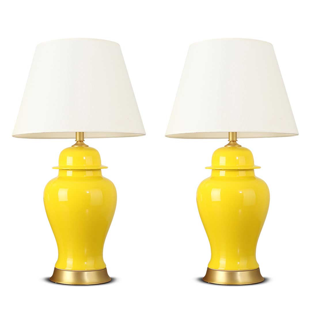 Soga 2 X Oval Ceramic Table Lamp With Gold Metal Base Desk Lamp Yellow
