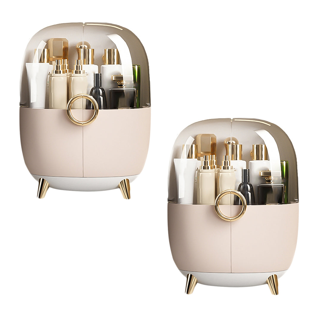 2X Pink Transparent Countertop Makeup Organiser Cosmetic Storage Waterproof Dustproof Bathroom Skincare Holder with Lid